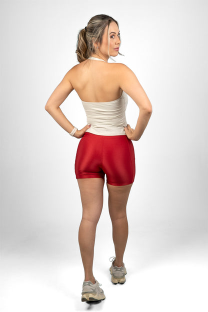 Short Microcanelado Madê Vermelho, vista das costas
